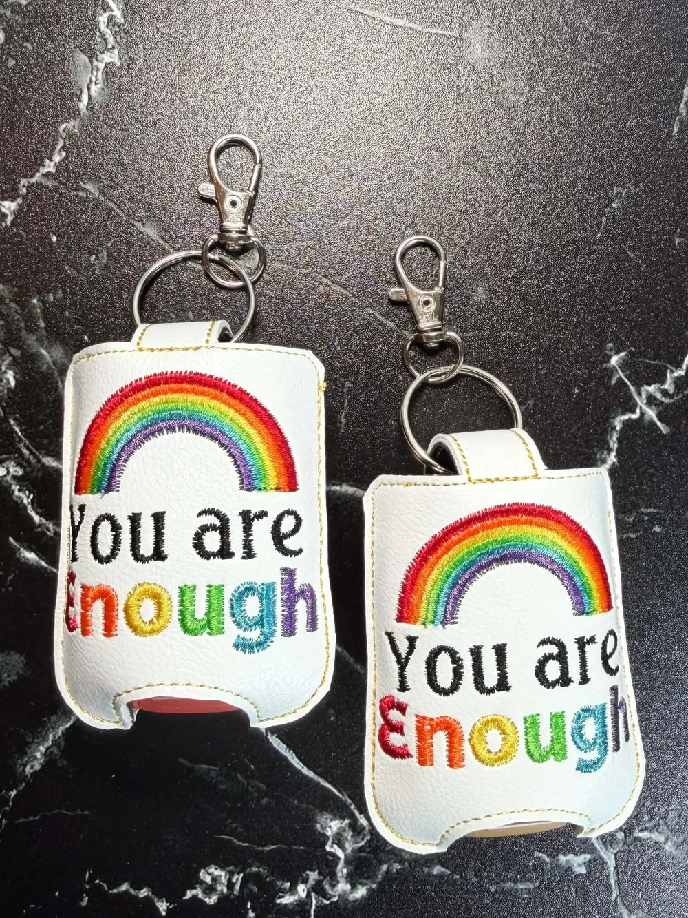 You Are Enough Rainbow Keychain Hand Sanitizer Holder - White